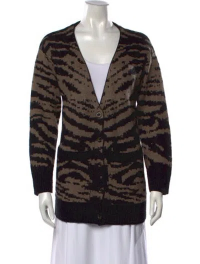Pre-owned Pam & Gela Animal Print V-neck Sweater In Black