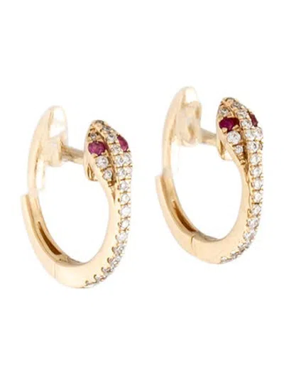 Pre-owned Pamela Love 14k Diamond & Ruby Snake Huggie Hoop Earrings In Multicolor