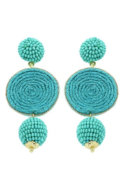 Panacea Bead & Raffia Drop Earrings In Turquoise