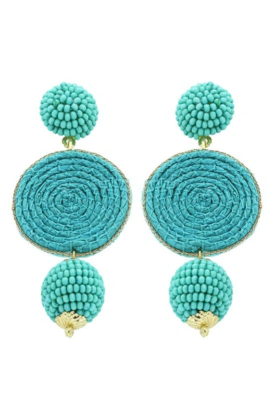 Panacea Bead & Raffia Drop Earrings In Green