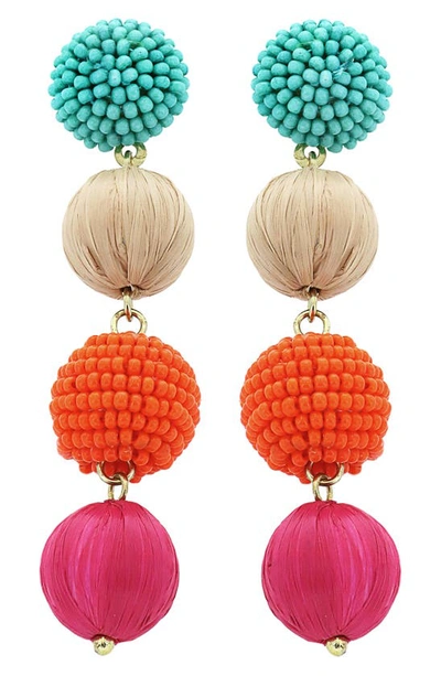 Panacea Bead & Raffia Linear Drop Earrings In Gold