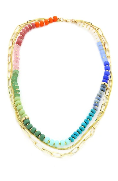 Panacea Multistrand Bead & Chain Necklace In Gold Multi