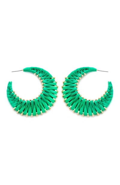Panacea Raffia Wrapped Hoop Earrings In Green