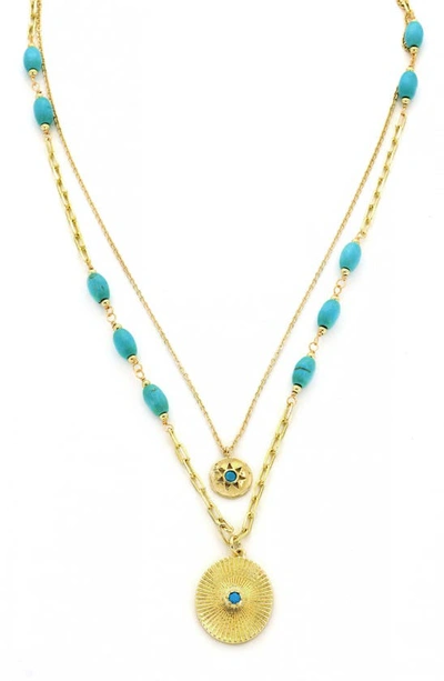 Panacea Semiprecious Stone Layered Pendant Necklace In Turquoise