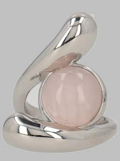Panconesi Aura Ascolto Rhodochrosite Ring, Rhodium-plated Brass In Silver