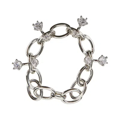 Panconesi Chain Bracelet Made From Rhodium Plated Brass, Enriched With A Constellation Of Zircons. A In Silver