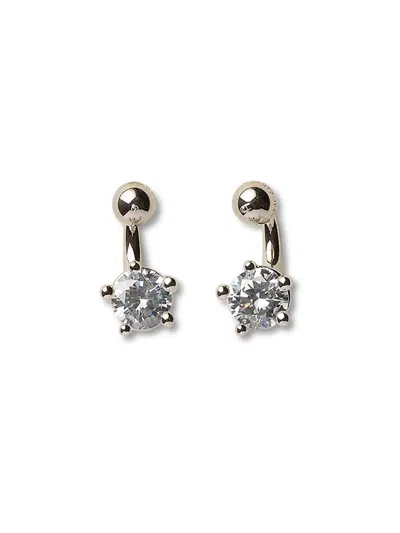 Panconesi Curved Rhodium Plated Brass Zircon Earrings In Silver