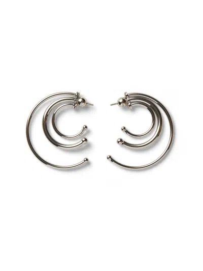Panconesi Triple Hoop Rhodium-plated Brass Earrings In Silver