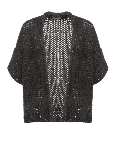 Panicale Open-front Alpaca Blend Cardigan With Sequined Detail In Black
