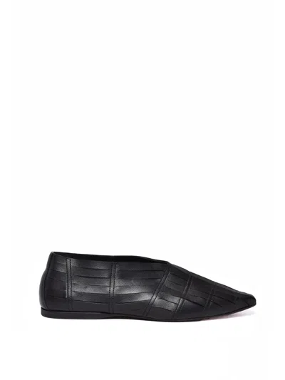 Pantanetti Black Checkered Embossed Pointed Leather Loafers