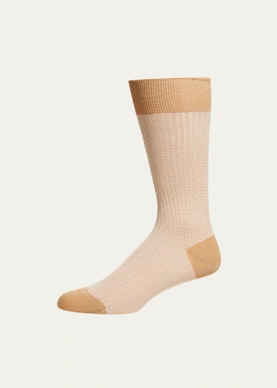 Pantherella Men's Fabian Chevron Pattern Egyptian Cotton Socks In Brown