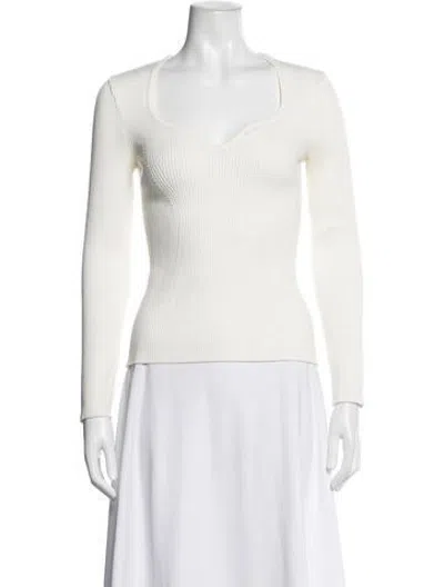 Pre-owned Paola Bernardi Square Neckline Long Sleeve Top In White