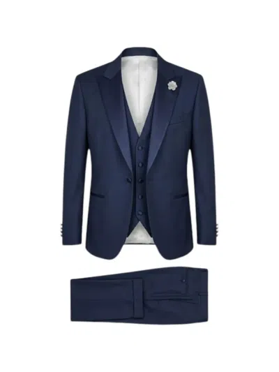Paoloni Three-piece Peak-lapel Suit In Black