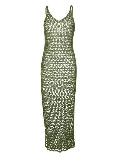 Paramidonna Gigi Crochet Silk Dress In Green