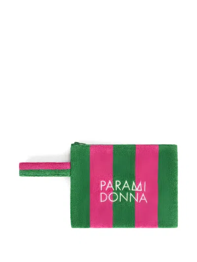 Paramidonna Kids' Logo-print Striped Clutch Bag In Green