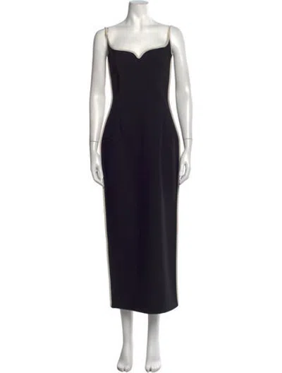 Pre-owned Paris Georgia Plunge Neckline Long Dress In Black