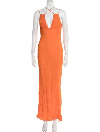 Pre-owned Paris Georgia Plunge Neckline Long Dress W/ Tags In Orange