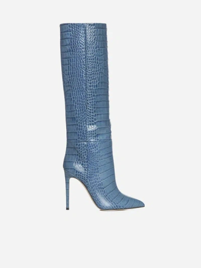 Paris Texas Animalier Effect Leather Boots In Denim