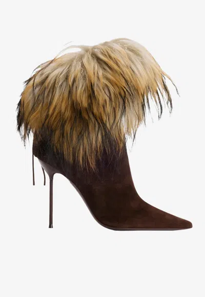Paris Texas Lidia 105 Fur-trimmed Suede Boots In Brown