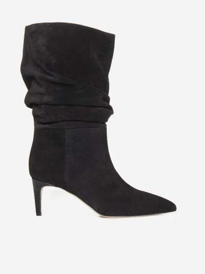 Paris Texas Slouchy Suede Boots In Black