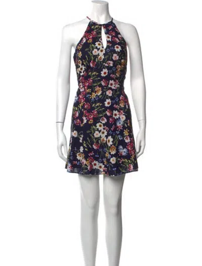 Pre-owned Parker Black Floral Print Mini Dress In Blue