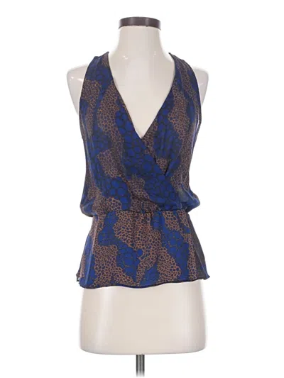 Pre-owned Parker Sleeveless Silk Top Blue Halter Neckline Tops