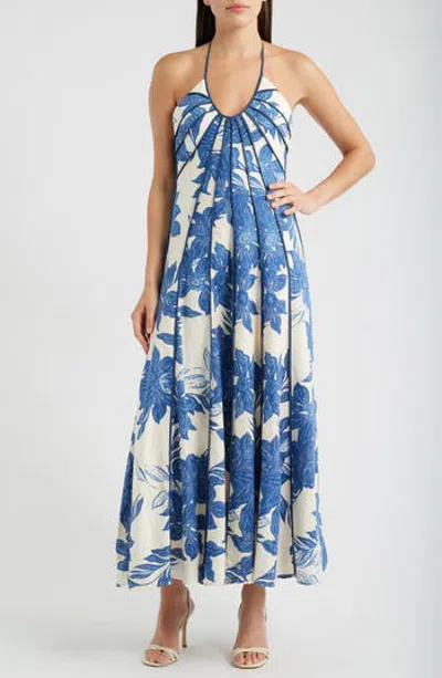 Parker The Novia Floral Print Maxi Halter Dress In Blue
