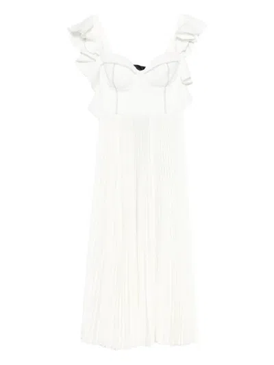 Parlor Ruffled Pleated Midi Dress In White