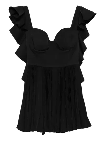 Parlor Ruffled Pleated Mini Dress In Black
