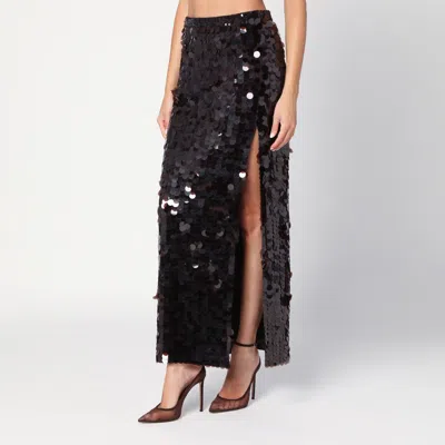 P.a.r.o.s.h Black Sequin Pencil Skirt In Brown