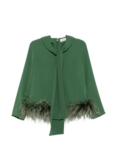 P.a.r.o.s.h Feather-trim Pussy-bow Blouse In Green