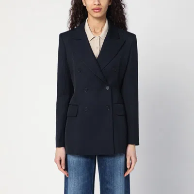 P.a.r.o.s.h Navy Blue Double-breasted Blazer In Linen Blend