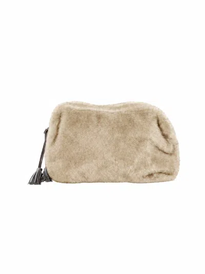 P.a.r.o.s.h Plush Faux Fur Pochette With Leather Tassels In Multi