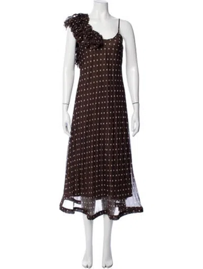Pre-owned P.a.r.o.s.h Polka Dot Print Long Dress In Brown