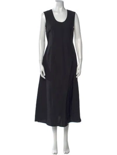 Pre-owned Partow Scoop Neck Midi Length Dress In Black