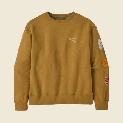 Patagonia Used Women's Clean Climb Badges Uprisal Crew Sweatshirt In Cabin Gold