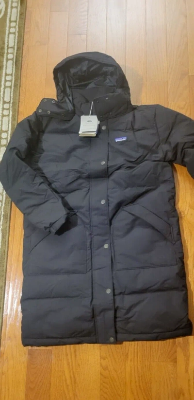 Pre-owned Patagonia Women's Downdrift Parka Medium Full Length Hooded Down Jacket In Black