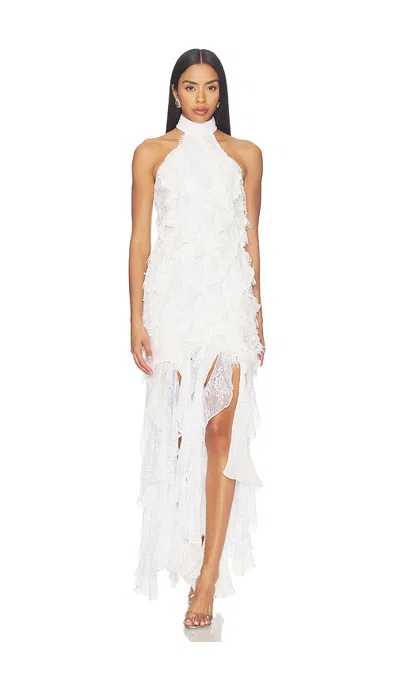 Patbo Bianca Lace Halter Gown With Layers In Off White