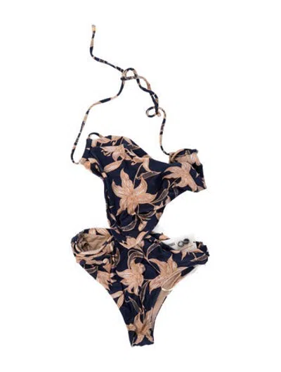 Pre-owned Patbo Floral Print Beaded Accents One-piece W/ Tags In Brown