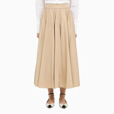 Patou Beige Cotton Flounced Midi Skirt