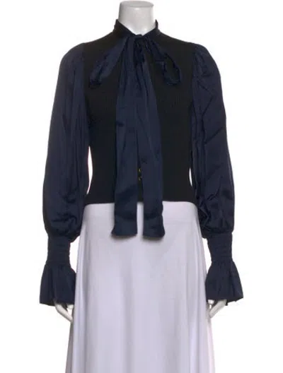 Pre-owned Patou Tie Neck Long Sleeve Blouse In Blue
