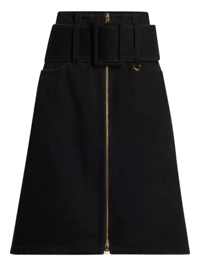 Patou Zipped Midi Belted Skirt In Black