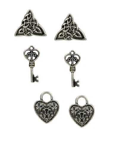 Patricia Nash Silver-tone Heart Stud Earring Set In Gray