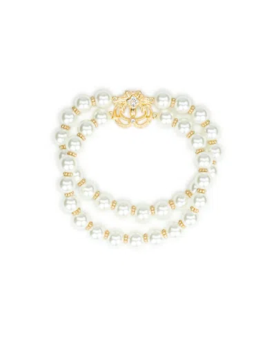 Patricia Nash Stretch Imitation Pearl And Glass Crystal Gold-tone Danish Print Bracelet In Multi