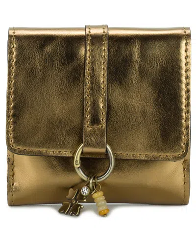 Patricia Nash Verla Boxed Full Grain Leather Trifold Wallet In Gold