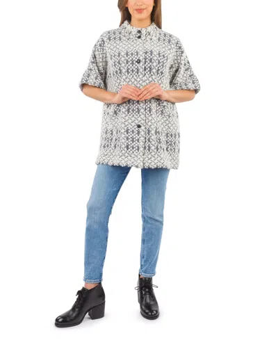 Patricia Nash Women's Short Sleeve Button Down Cape In Navy,ivory
