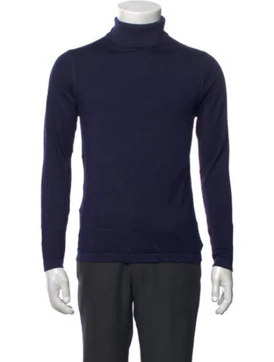 Pre-owned Patrick Assaraf Merino Wool Turtleneck T-shirt In Blue