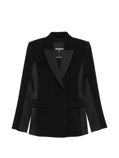 Patrizia Pepe Double-breasted Crepe Blazer In Black