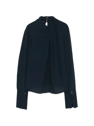 Patrizia Pepe Draped-collar Long-sleeve Blouse In Blue