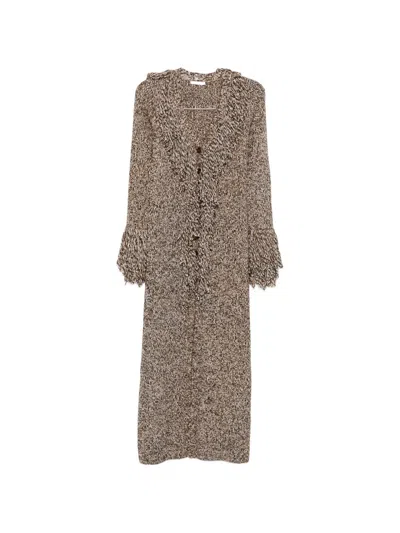 Patrizia Pepe Fringed Chiné-knit Cardigan In Neutral